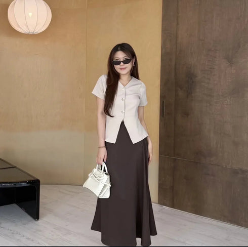 Elegant Women Button Down Blouse With Skirt Sets